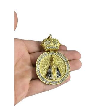 Imagem de Pingente nossa senhora coroa redondo - banhado a ouro 18k - Tojoia18K,
