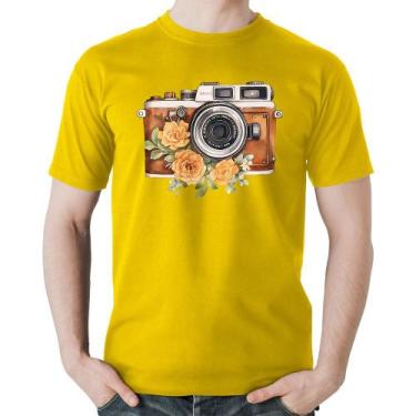 Imagem de Camiseta Algodão Máquina Fotográfica Vintage e Flores - Foca na Moda, 