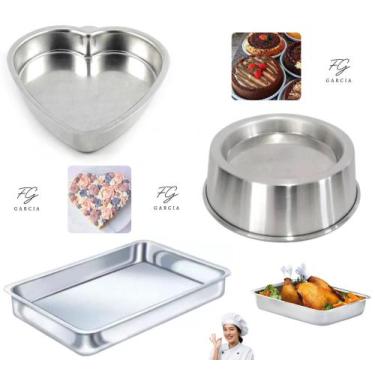Imagem de Kit 3 Formas Com 1 Forma Coração Reto + 1 Assadeira Retangular + 1 For