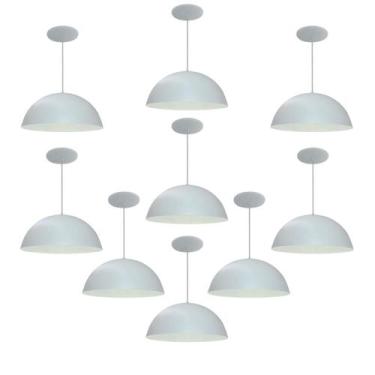 Imagem de Kit 9 Luminária Pendente Meia Lua 34cm Com Interior Branco Brilho Com 