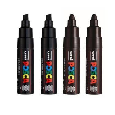 Imagem de Kit 4 Caneta Posca  PC-7M + PC-8K Preta Várias Pontas - Uni-Ball