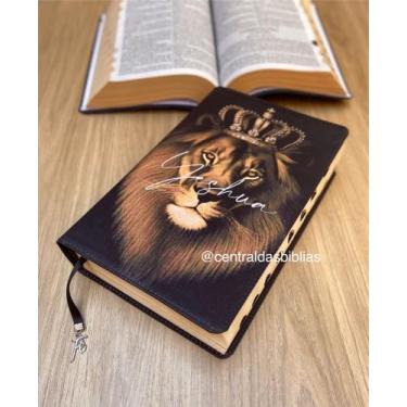 Imagem de Bíblia Leao coroa com Pingente no fitilho Com Harpa E Índice Letras Gr