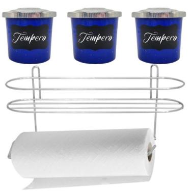 Imagem de Porta Condimentos 3 Peças Alumínio Azul com Suporte de Papel Toalha Et
