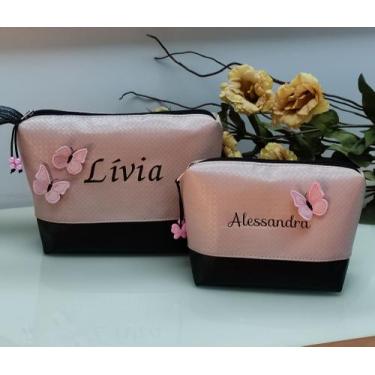 Imagem de Necessaire organizador cor nude com aplique de de borboleta - Sanbelli