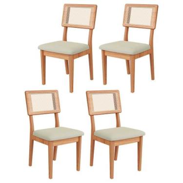 Imagem de Kit 4 Cadeiras Estofadas com Encosto de Tela Freijó em 100% MDF Cesare