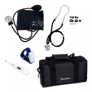 Imagem de Kit Enfermagem Academico Completo Esfigmomanometro + Esteto + Garrote 