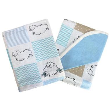 Imagem de Manta Bebê Dupla Face 90x90cm Malha 100% Algodão Estampada Com Viés Ma