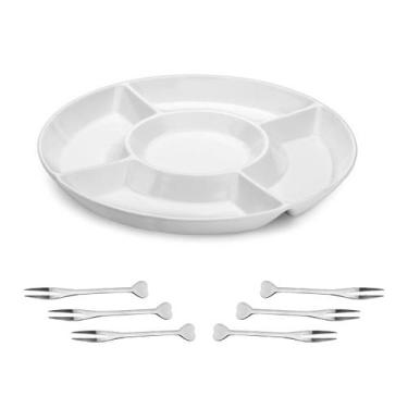Imagem de Jogo 7pçs petisqueira grande melamina branco tabua frios - Unyhome