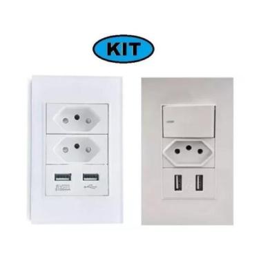 Imagem de Kit Tomada E Interruptor Com 2 Portas Usb+tomada Duo E 2 Usb - Império