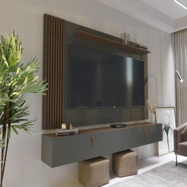 Imagem de Rack Com Painel Ripado Suspenso Para Tv Até 70 Polegadas 2 Portas Grécia 180cm Cinza