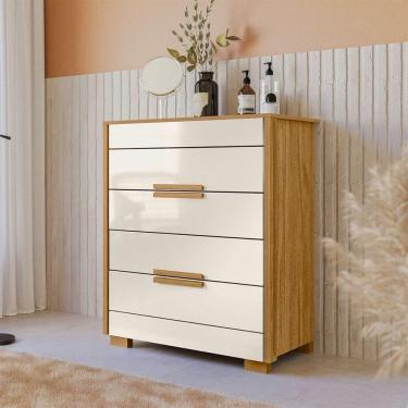 Imagem de Cômoda Com 4 Gavetas 86x103cm Dhara Moval Cor:freijó/off White