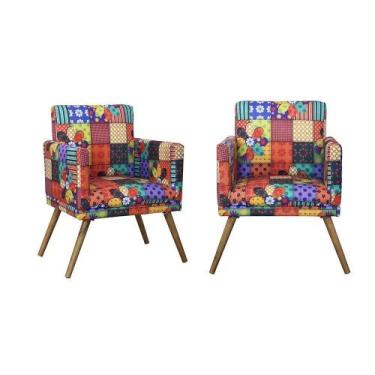 Imagem de Kit 2 Poltronas Decorativa Nina Suede Patchwork  - JBF Poltronas