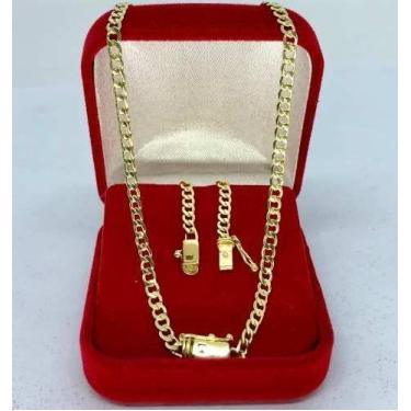Imagem de Corrente 60cm + Pulseira Fecho De Gaveta  Folheada A Ouro 18k Grumet 3