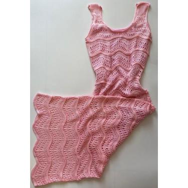 Imagem de Vestido Midi Feminino rendado onda tricô crochê forrado linha premium 