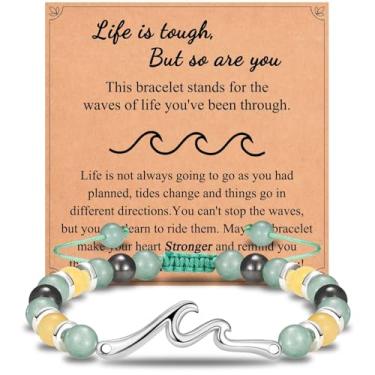 Imagem de IKIATY Presentes inspiradores para mulheres, pulseira inspiradora de ondas, presentes pensando em você, presentes de incentivo motivacional, presentes para mulheres amigas - Life is Tough But So Are