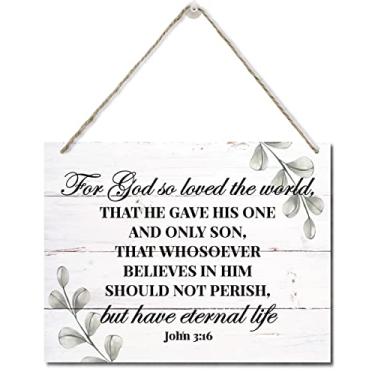 Imagem de AUII JO DESIGN Versículo Da Bíblia Impresso Placa de Madeira Placa de Parede Pendurada, Decoração de Parede para Casa para Deus Amou O Mundo Citação Escritura Rústico Pendurado Pla26*20Cm,Gp-João 3:16
