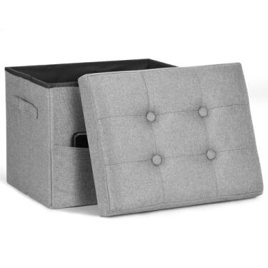 Imagem de FaiPue Otomano dobrável de armazenamento, banco de linho com assento acolchoado de espuma mais espessa. Descanso de pés otomano para sala de estar, quarto, escritório em casa, mesa de centro.