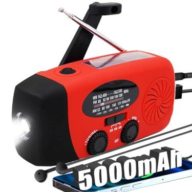Imagem de Atualização 2024 5000 mAh Alertsync NOAA Rádio de emergência meteorológica com carregamento solar, AM FM manivela Windup rádio alarme SOS Lanterna LED com conector de fone de ouvido para casa,