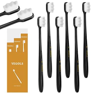Imagem de VEGOLS Escova de dentes extra macia para adultos com 20.000 cerdas macias, (pacote com 6) escovas de dentes manuais micro nano para proteger gengivas sensíveis – preta
