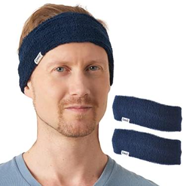 Imagem de CHARM Faixa de cabeça esportiva masculina pacote com 2 - toalha bandana absorvente de suor par de roupas ativas azul-marinho