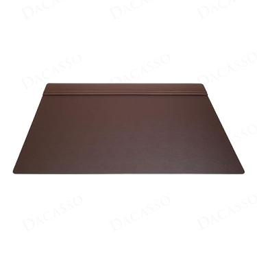 Imagem de Dacasso Almofada de mesa de couro marrom chocolate 86,3 x 50,8 cm com trilho superior - Protetor de superfície de mesa executivo - Mata-borrão de couro de luxo para escrever