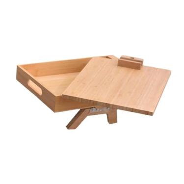 Imagem de ＫＬＫＣＭＳ Bandeja de apoio de braço, bandeja de mesa, bandeja de mesa de madeira giratória, bandeja de cama para bebidas, caneca, copo, prato, comer