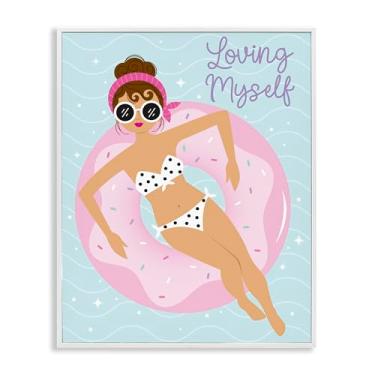 Imagem de Stupell Industries Loving Myself Girl in Pool Framed Giclee Wall Art Design por Ilis Avilés, moldura branca, 28 x 35 cm