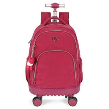 Imagem de Mochila Escolar Notebook Carrinho Rodinhas 360 Graus Chaveiro Pelucia Up4you MC49155UP (Vinho)