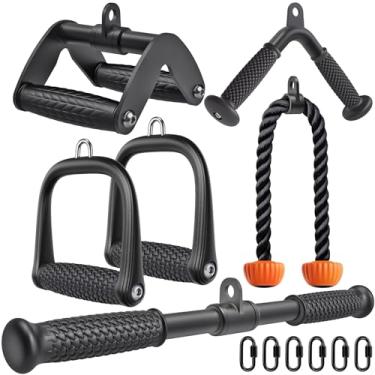 Imagem de SELEWARE Acessórios de máquina de cabo resistente - corda tríceps de 71 cm, barra reta suspensa LAT de 45,7 cm, barra em forma de V, alças 2, alça D dupla - perfeita para ginástica em casa e