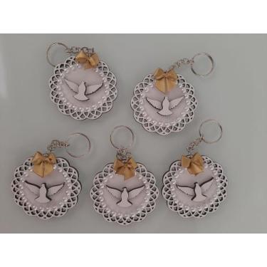 Imagem de 5 Chaveiros Divino Espírito Santo Mdf Lembrancinha Batizado - MIWL ART