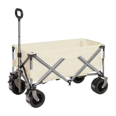 Imagem de carroça Carrinho de vagão com rodas dobrável utilitário carrinho de praia vagão para acampamento com alça ajustável grande capacidade dobrável