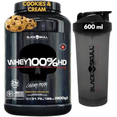 Imagem de Whey Protein 100% HD Pure 900g Isolado - Hidrolisado - Concentrado Pote + Coqueteleira 600ml - Kit Black Skull Para Ganho de Massa e Força (Whey 100% Cookies and Cream)