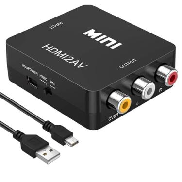 Imagem de HDMI para RCA, 1080p HDMI para AV 3RCA CVBs adaptador conversor de vídeo composto suporta PAL/NTSC para TV Stick, Roku, Chromecast, Apple TV, PC, laptop, Xbox, HDTV, DVD-Black