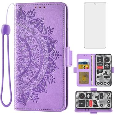 Imagem de Asuwish Capa para celular Nothing Phone 2 capa carteira de vidro temperado protetor de tela suporte para cartão de crédito bolsa flip alça de pulso suporte fólio cordão slot celular acessórios duas