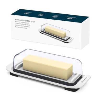Imagem de KITCHENDAO Manteigueira Hermética Com Tampa Para Bancada E Prateleira Da Porta Da Geladeira, Fácil De Retirar, Lavável Na Máquina De Lavar Louça, Bandeja De Plástico Para Manteiga, Recipiente Para M