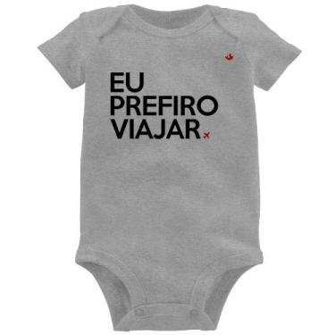 Imagem de Body Bebê Eu prefiro viajar - Foca na Moda, Cinza, GG