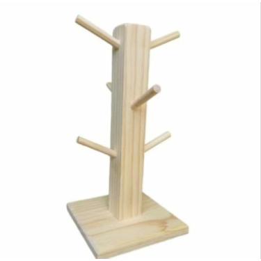Imagem de Suporte porta xícaras e canecas com 06 pinos madeira rústica - Home de