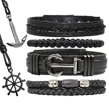 Imagem de Pulseiras Masculinas Kit C/04 ÂNCORA MARINHEIRO + 2 Colares Flecha Top de Linha (15cm)