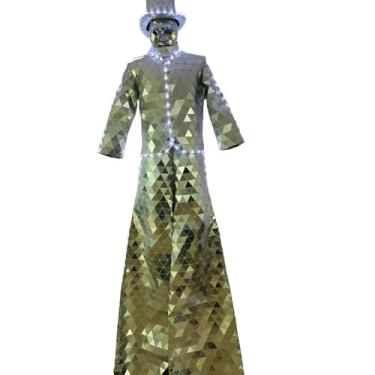 Imagem de Earthradius Fantasia de caminhante de LED Stilt Mirrorman para mulheres, dança, apresentação, terno costurado à mão para homens adultos (conjunto completo sem LED, GG)