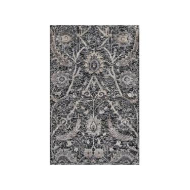 Imagem de Shahbanu Rugs Tapete oriental marrom com nó à mão com design de folha de foice preta de lã e seda (5 x 7 cm)