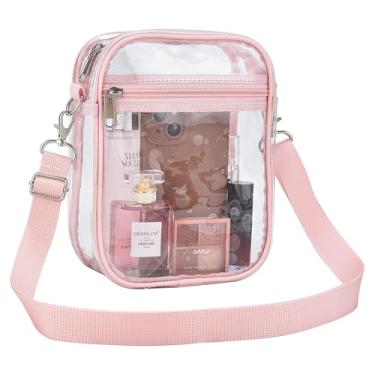 Imagem de AROUVOG Bolsa transparente para eventos de estádio masculina e feminina bolsa transversal transparente aprovada para estádio bolsa transparente à prova d'água, rosa, Medium