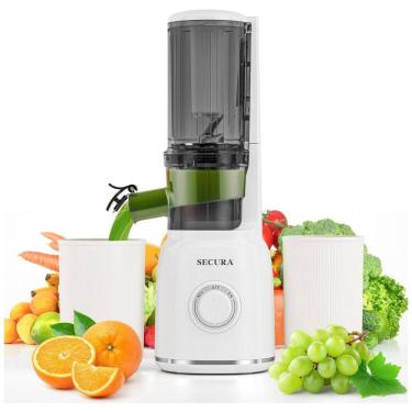 Imagem de Centrifuga de Frutas com Broca Espiral de Aço Inoxidável, Filtro Sem Malha e Função Reversa, 110V 120W, Secura, Branca
