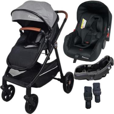 Imagem de Carrinho de Bebe com Bebe Conforto Base Passear Baby Apolo Cinza
