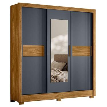 Imagem de Guarda Roupa Casal Bahamas 3 Portas Freijó Cinza com Espelho - Moval