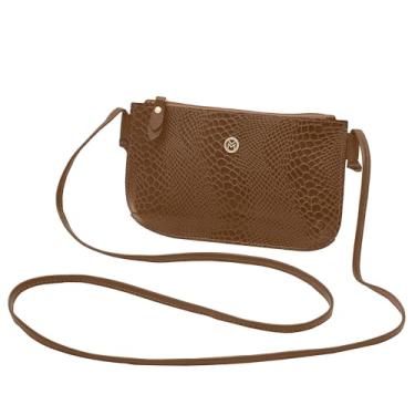 Imagem de Mariart 201A Bolsa Feminina Transversal de Couro Bovino Legítimo c/Acabamento Anaconda (Havana)