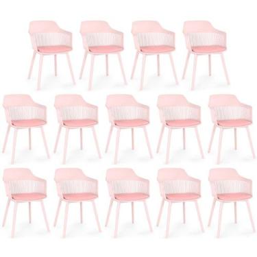 Imagem de Kit 14 Cadeiras de Jantar Estofada Marcela - Rosa - Magazine Decor