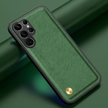 Imagem de HPQWN Para S24 FE Grade Capa de Couro Carregamento Sem Fio Integrado Placa de Ferro Capa de Telefone (Para S24 FE/Verde Escuro)