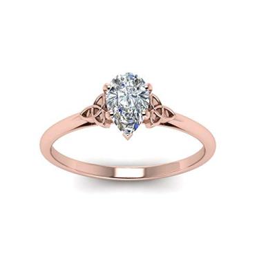 Imagem de Jewelryonclick Escolha sua pedra preciosa celta anel solitário banhado a ouro rosa forma pêra solitário anéis de noivado ornamentos surpresa para esposa símbolo de amor clareza confortável EUA tamanho