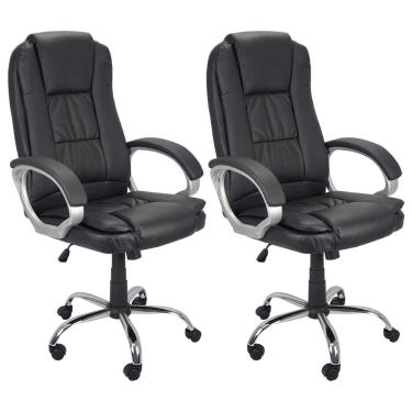 Imagem de Kit 2 Cadeiras Presidente Poltrona para Escritório Giratória Couro com Braço Cromada