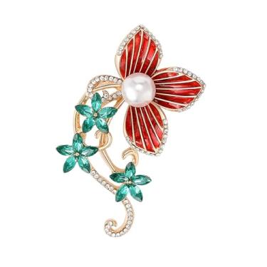 Imagem de Broche de flor de strass banhado a ouro 18 quilates flor floral broche elegante pérola lapela broche fantasia bijuteria dia de ação de graças presentes de aniversário casamento para mãe esposa, Liga